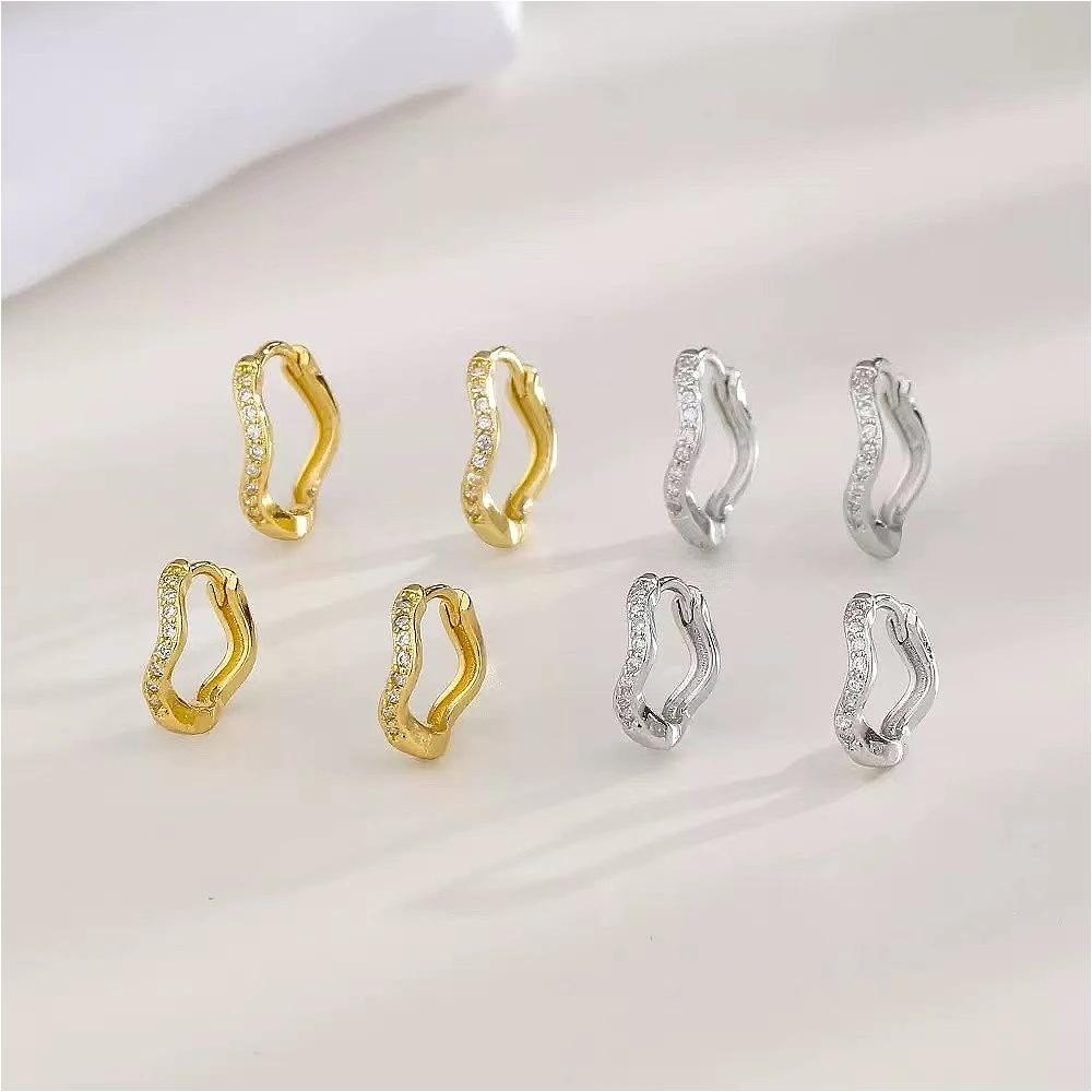 Mariasz Minimalist 6/8/10mm Classic Tiny CZ Irregular Wave Hoop Earrings Stackable Gold Earrings for Women Huggie Jewelry