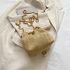 Women's Summer Straw Shoulder Bag Lightweight Woven Beach Purse with Chain Strap & Drawstring for Vacation Storage Bag