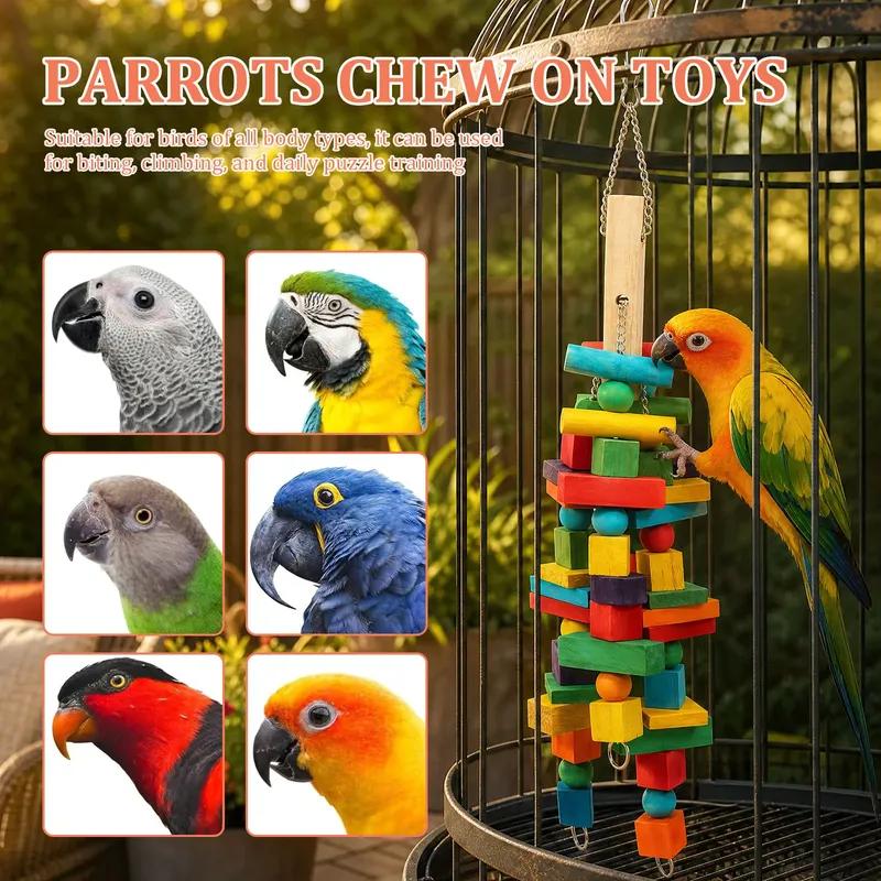 Parrot Toy Wooden Bird Chew Toy with Hook Multicolored Parrot Chewing Toy Birdcage Accessories Pet Supplies for Macaw Cockatoo