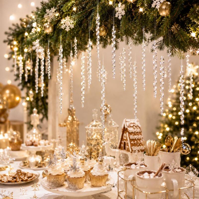 Crystal Transparent Twisted Icicle Pendants Christmas Tree Hanging Decor Ice Ornaments for Winter New Year Wedding Home Party