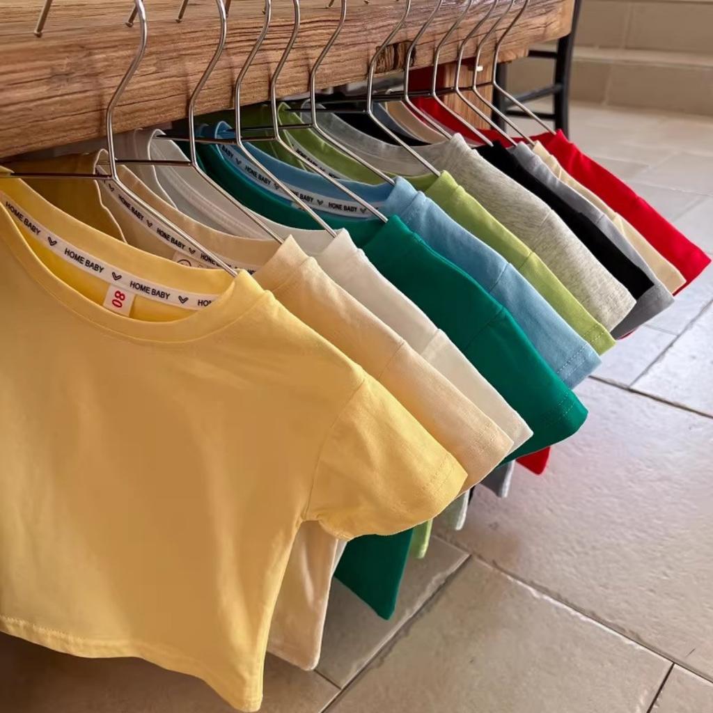 Kids Cotton Short Sleeve T Shirt Solid Summer Basic Top for Boys and Girls