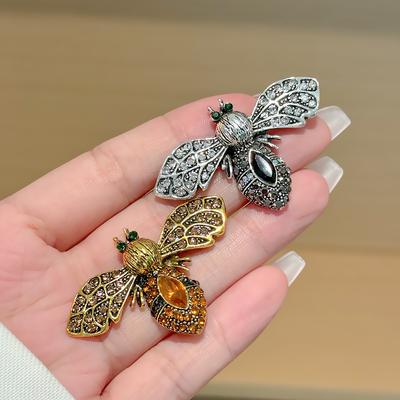 French Vintage Bee Brooch Coat Jacket Insect Diamond Alloy Pin Accessories
