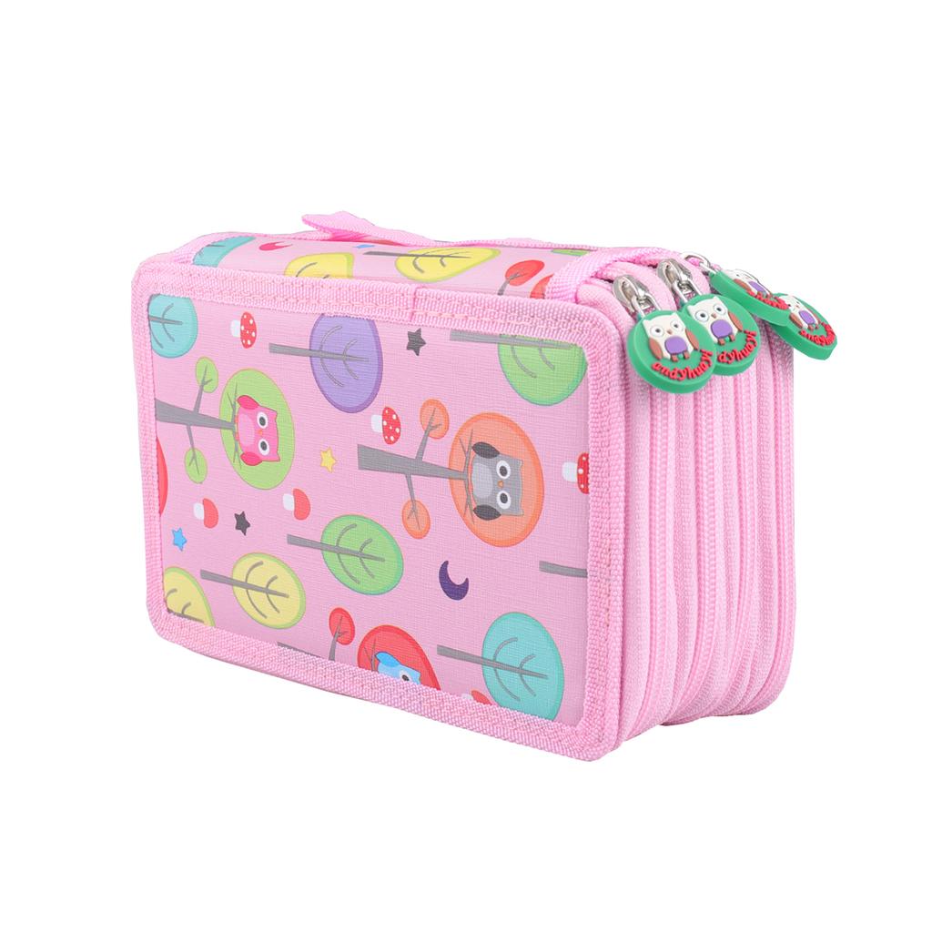 Cute owl shaped zipper pull Four-layer pencil case, portable exquisite stationery storage bag, essential art drawing pencil case