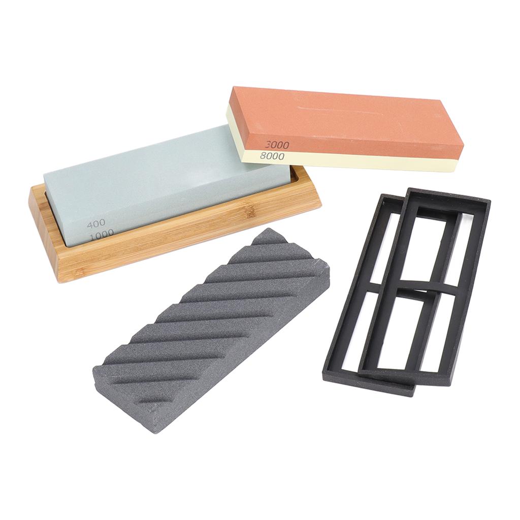 Sharpening Stone Polishing Finishing Whetstone Combination Set with Wooden Base Non Slip Pad