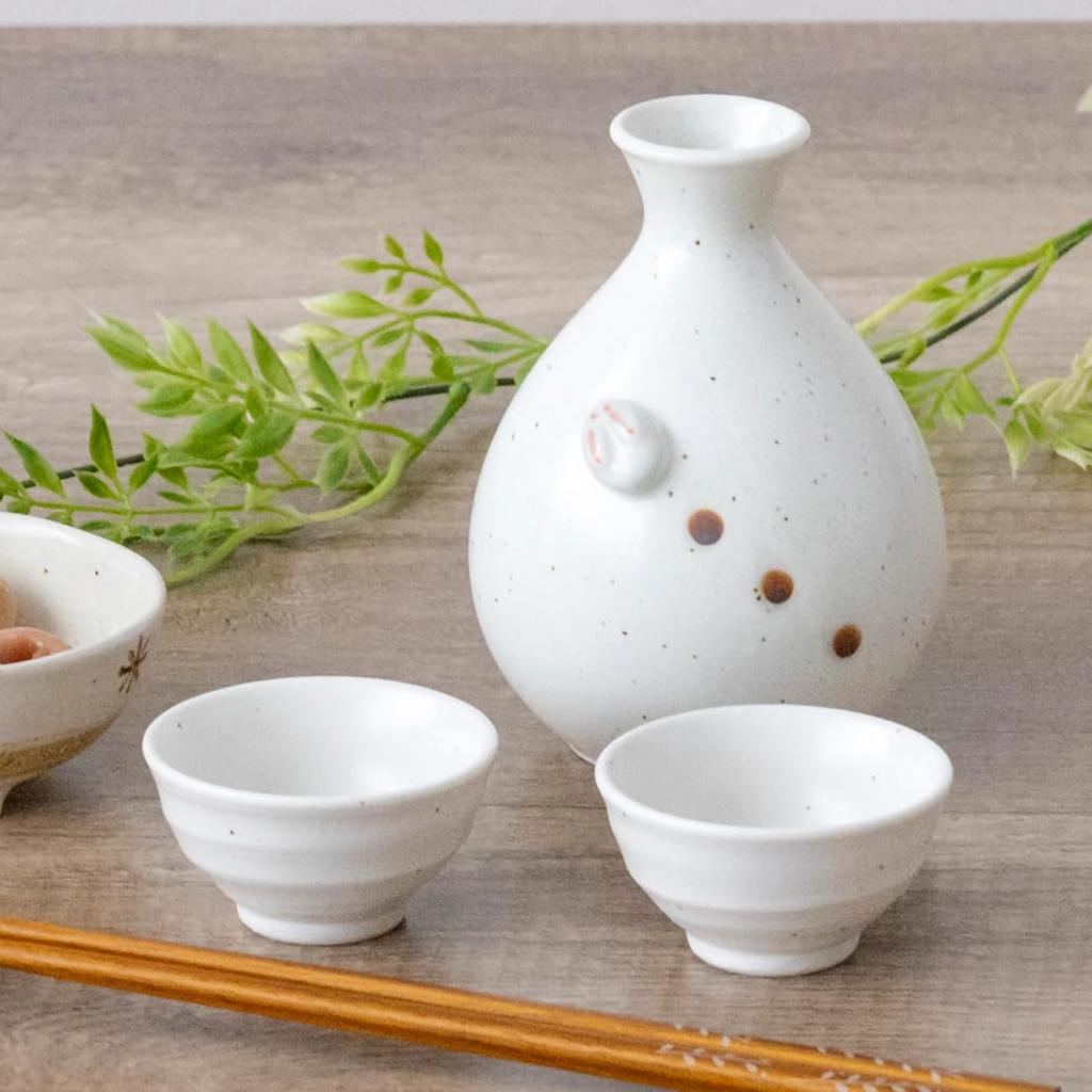 ORANGE APRON Ceramic Sake 310ml Snow Rabbit Made in Japan Perfect Includes Sake Katakuchi and Choko Cup Set, Capacity, Design, (Mino Ware), Boxed,