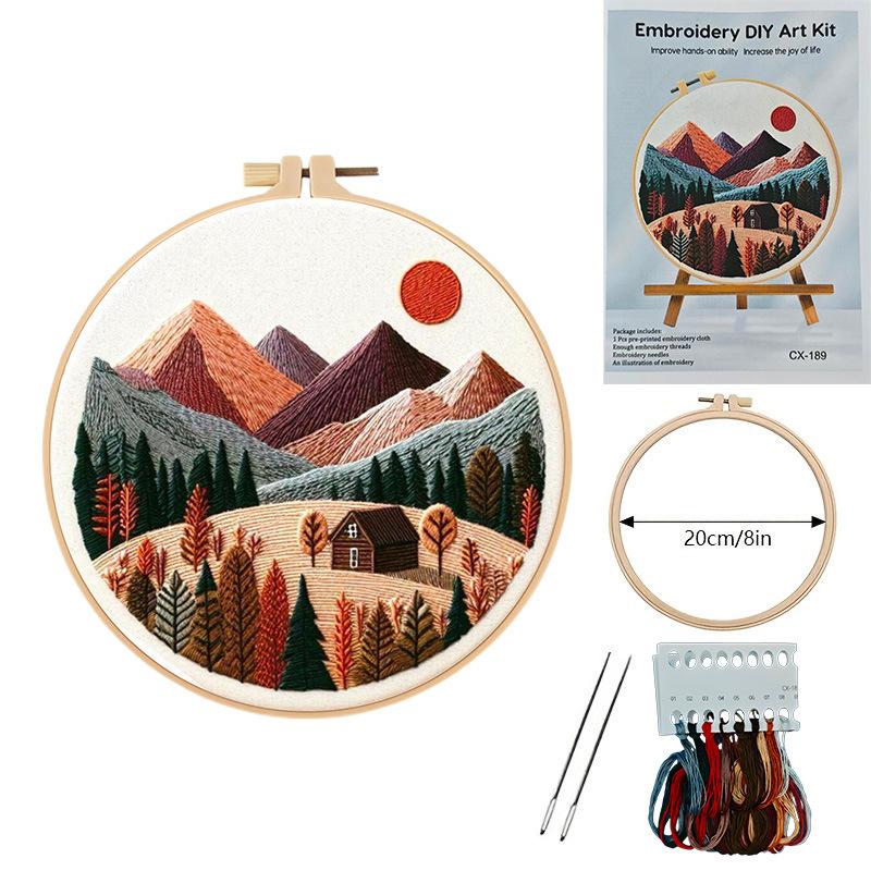 1set Spring/Summer Mountain and Sea Series Embroidery DIY Material Kit, including tools, suitable for beginners. Hand embroidery fabric materials.