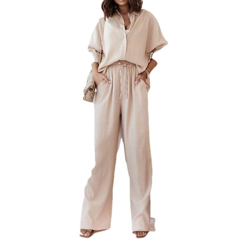 2026 Spring New, Cross-border European and American Foreign Trade Women's Clothing, Fashion Trend Solid Color Shirt Trousers Casual Suit