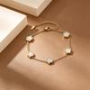 Titanium Steel Roman Numeral & Mother-of-Pearl Heart Bracelet Set - Colorfast Bangle with Four-Leaf Clover Pendant.