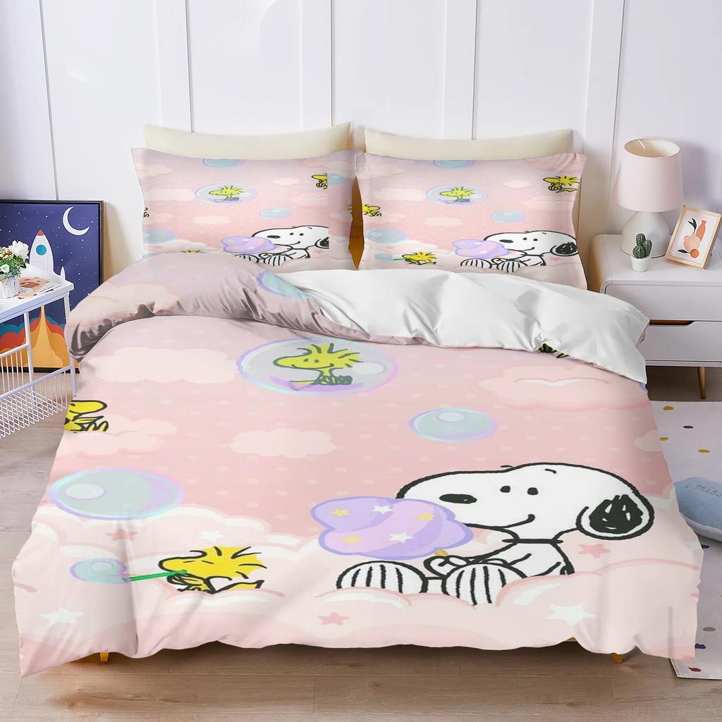 Snoopy Couple Bedding Set Duvet Cover Twin Size Sets 100% Polyester 3d Children'S Bedding Set 3-Piece 1 Quilt Cover