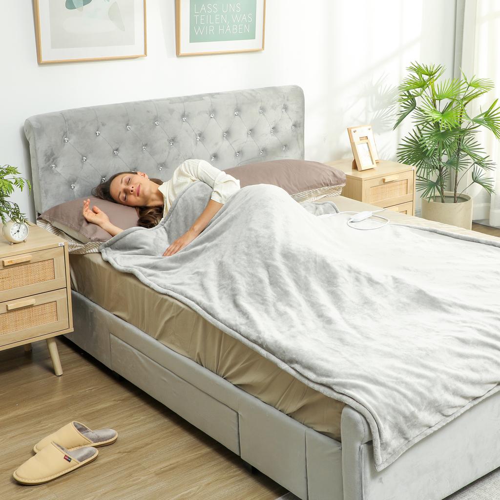 Electric Blanket 180x130 cm 10 Temperature Levels Timer Machine Washable, Gray LED Screen