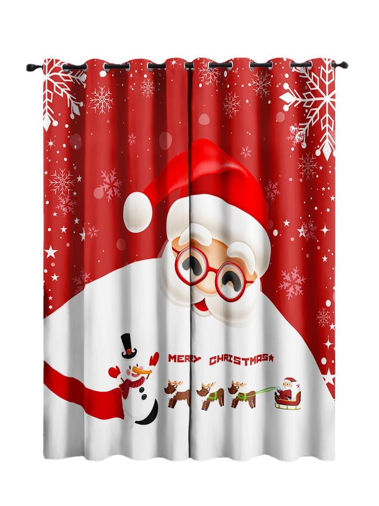 Curtains Cartoon Santa Holiday Curtains Bedroom Living Room Blackout Curtain Perforated
