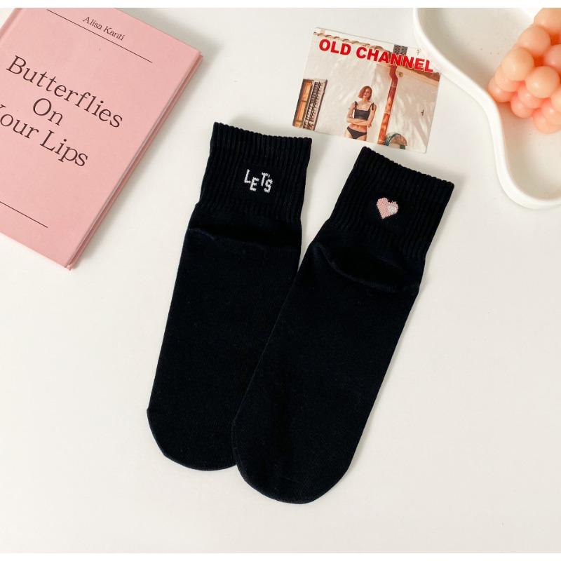 Spring Versatile Letter Heart Mid-calf Socks for Ladies, Breathable Cotton Socks