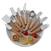 Stainless Steel Cheese Tools Set with Rubber Wood Handle, Including Cheese Knife, Slicer, Butter Knife, and Fork.