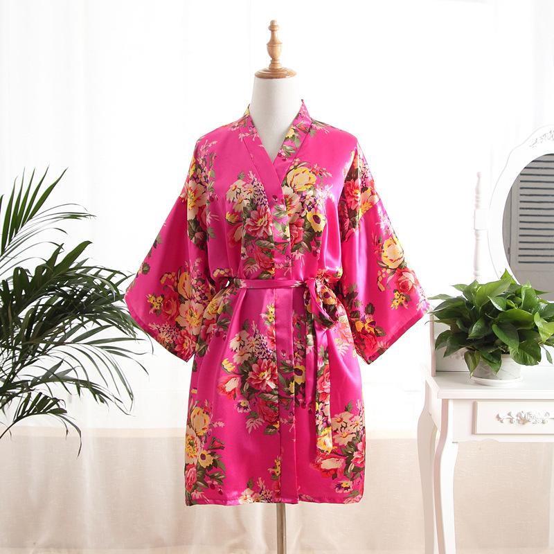 Comfortable Homewear Adult Sateen Peony Flower Open Robe Mother's Nightgown Nightgown Bathrobe Peacock Kimono Fashionable Elegant Elegant