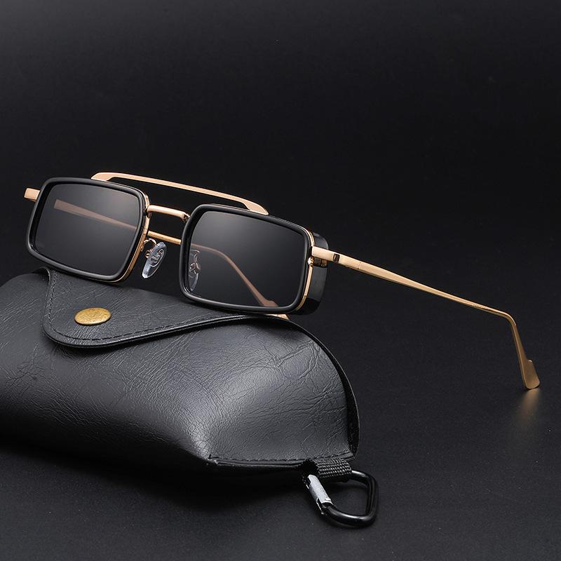 Metal full frame sunglasses men's new European and American fashion personalized double beam spring mirror legs sunscreen small frame sunglasses