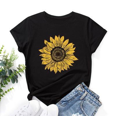 Damen Sonnenblumen-Print Lockeres Rundhals-Kurzarm-T-Shirt für Damen Shirt