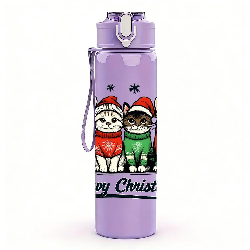 1PC Christmas Gnome Group Art 750ml Color Plastic Sports Water Bottle Leakproof Flip Straw Lid Suitable for Sports Office Home Use