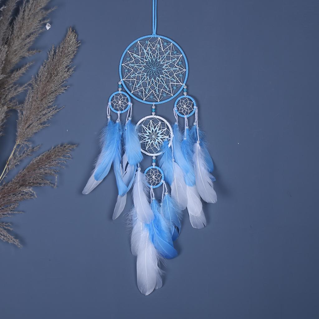 Lucky Five Rings Dreamcatcher Pendant Home Decoration  Exquisite Natural Feather Creative Decoration Wind Chimes