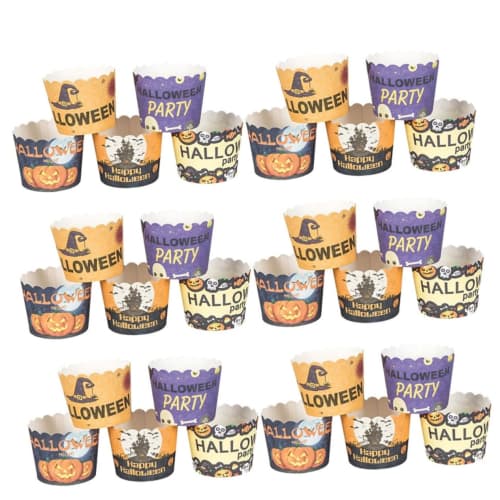 OKUMEYR 150pcs Thick Muffin Cups, Standing Cake Molds with Ghost Decorations, Halloween Cupcake Paper, Halloween Cupcake Wrappers, Gold Paper Cups, Ca