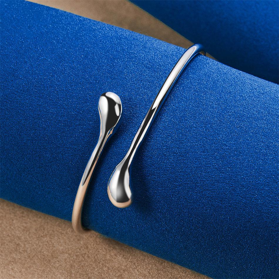 Luxurious 925 Sterling Silver Delicate Drop Open Bracelet Women Fashion Party Wedding Jewelry Accessories