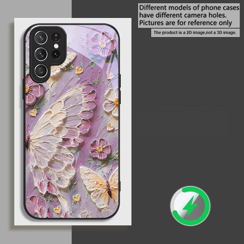 

oil painting butterfly suitable for Samsung Galaxy S26 Ultra S20 FE S21 S22+ 23 Plus S24 Ultra 25 Edge black Glass Phone Casee Galaxy S26