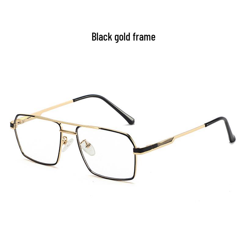 Men's Retro Anti-Blue Light Photochromic Glasses with Double Bridge Metal Frame, Suitable for Prescription Lenses