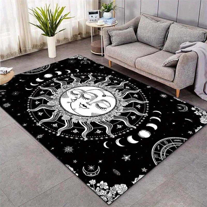 Sun and Moon Mandala Rug for Living Room Decor Boho Chic Area Rugs Home Decor Anti Slip Carpet Can Be Machine Washed