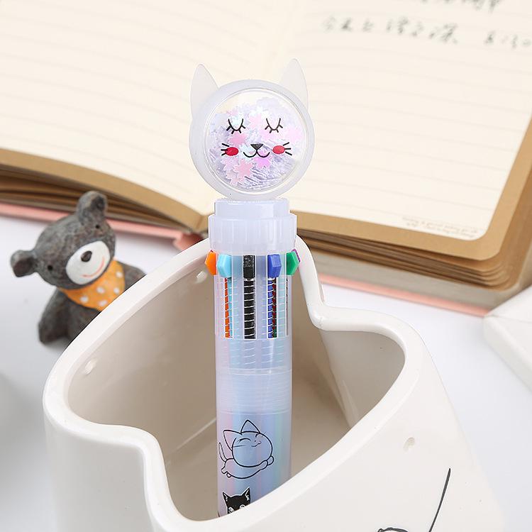 Creative Korean Style Multicolor Ballpoint Pen - 10 Vibrant Colors, Cartoon Design, Perfect Student Prizes & Small Gifts.