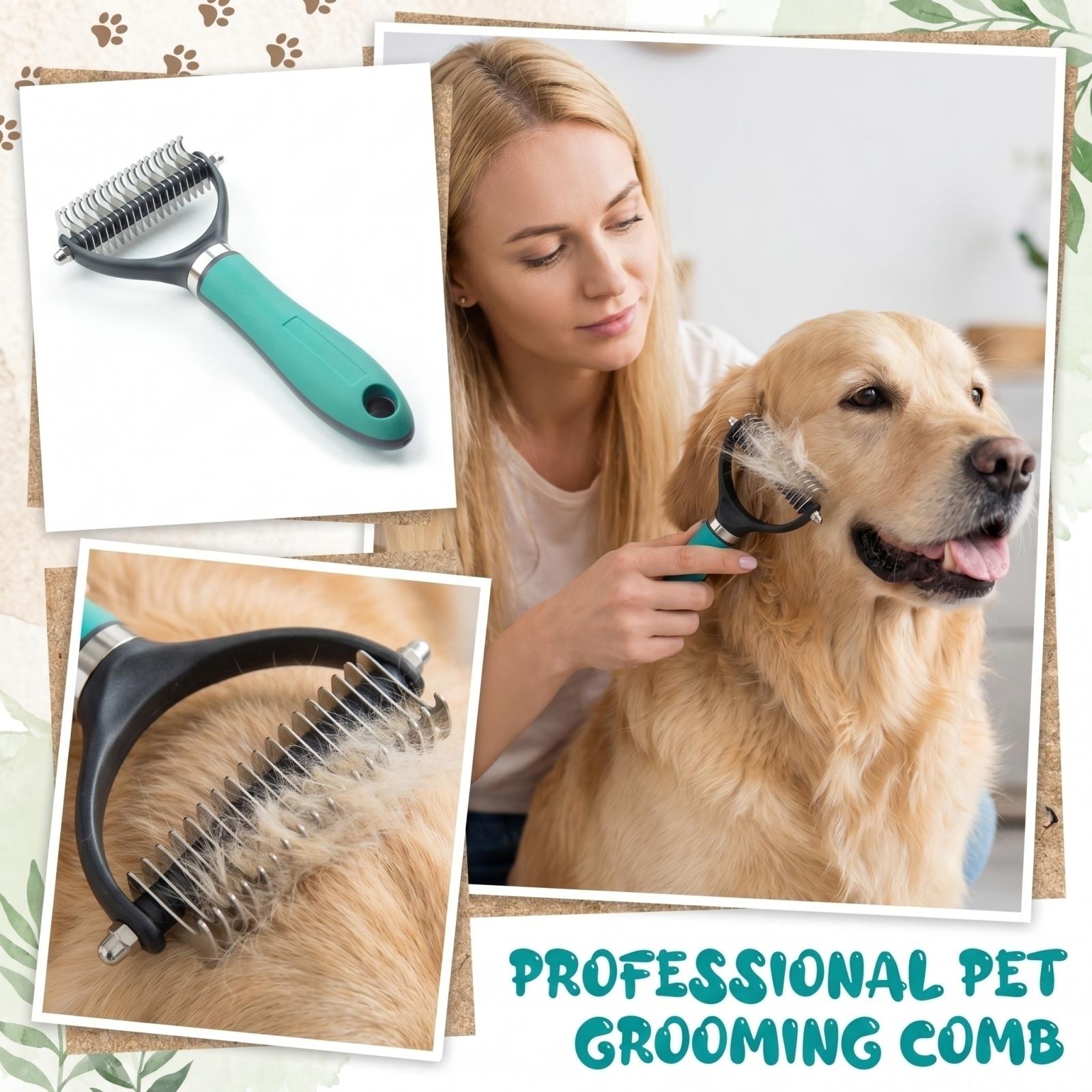 

Pet Grooming Brush for Sensitive Skin Stainless Steel Dematting Comb for Long Hair Short Hair Dogs and Cats Shedding and Tangle Removal Tool One Size зелений