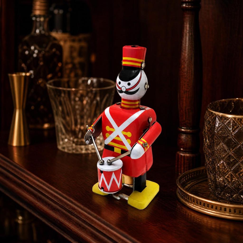 Marching Drummer Tin Wind-up Toy Vintage Tinplate Clockwork Handmade