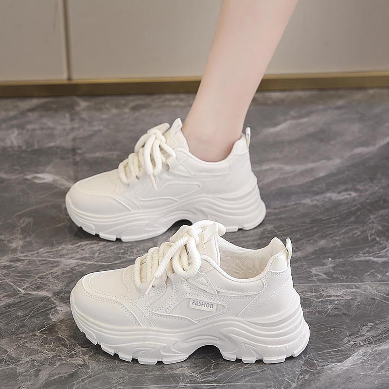 Anti-stepping Shit Feeling Thick-soled Velvet Dad Shoes Women's Explosion Autumn and Winter New Leather Waterproof Sports and Leisure Shoes Foreign