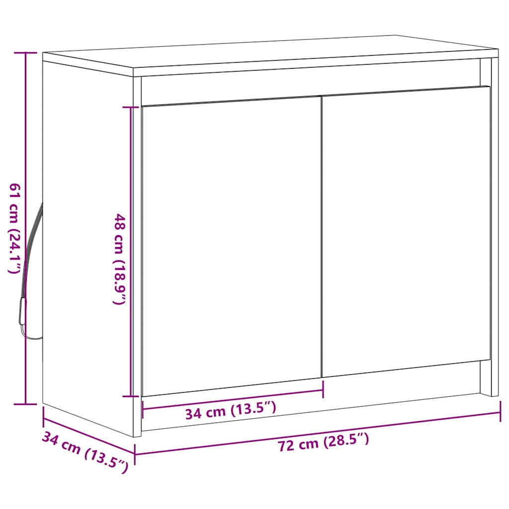 LED Sideboard Grey Sonoma 72 x 34 x 61 cm Particleboard