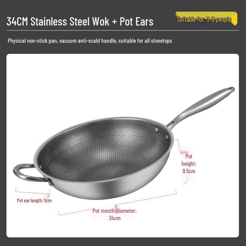 

ZISIZ Honeycomb Stainless Steel Non-stick Wok