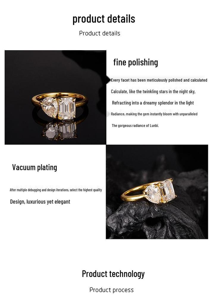 S925 Sterling Silver Irregular Moissanite Women's 3CT Fashion Ring