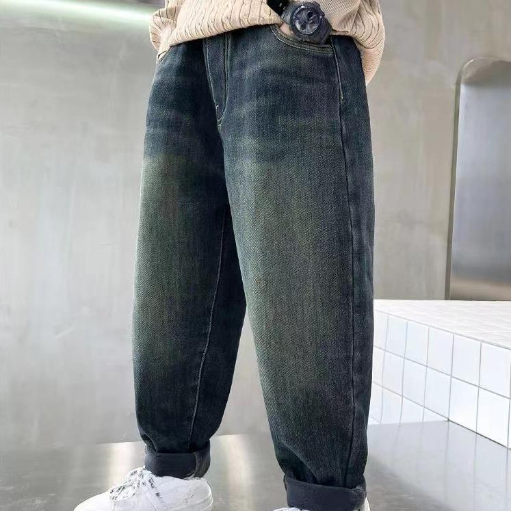 

Ретро детские джинсы для мальчиков, повседневные модные и свободные брюки 130