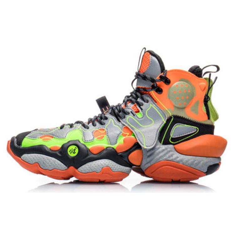 

new LiNing Non slip Lightweight High Top Vintage Basketball Shoes Men s Fluorescent Glaze Orange Box Included 45
