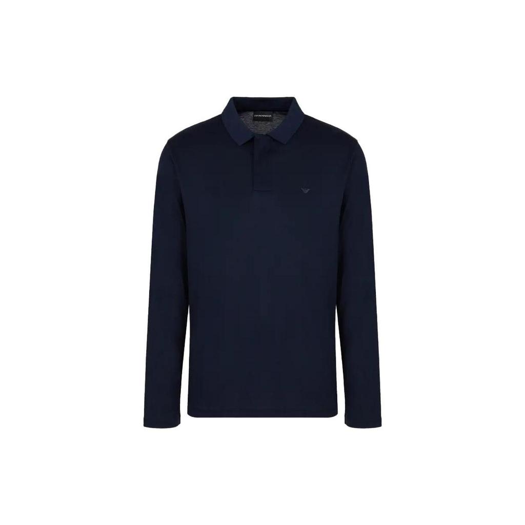 EMPORIO ARMANI Solid Dark Fly Long Sleeve Polo Shirt Men's Blue 6R1FA7-1JUVZ-09B3