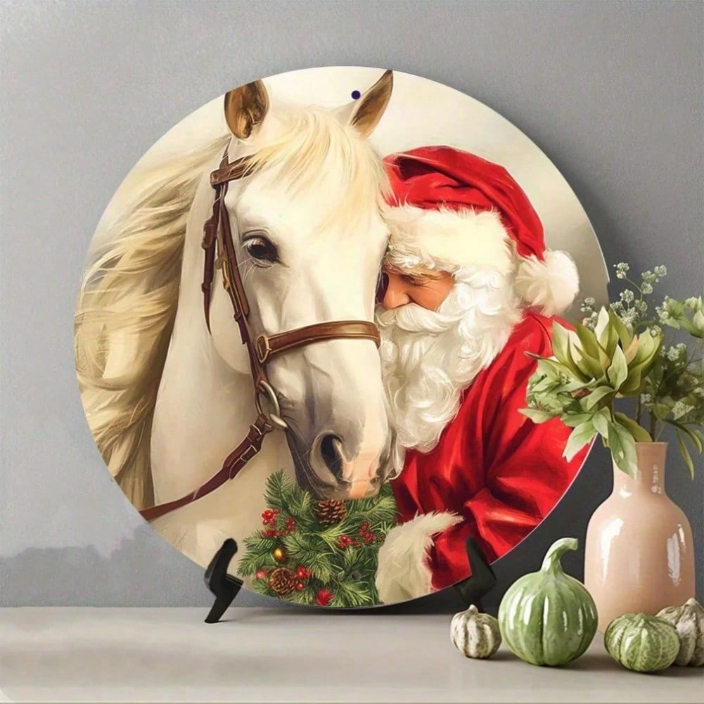 

Santa Horse Aluminum Tin Sign 8 inch Round Vintage Christmas Decor For Home Office Cafe Holiday Gift 20x20 разноцветный