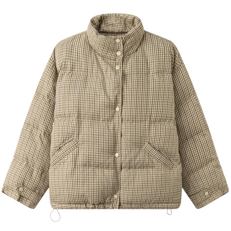 Trendige Karree Stehkragen Daunenjacke Koreanischer Wintermantel Lockere Passform Warme Baumwollwattierte Oberbekleidung für Damen