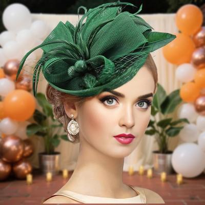 Yousheng Cappello Topper Stile Retrò Lino Sintetico Copricapo da Donna Fiocchi Piume Accenti in Rete Cappello Fascinator Accessorio per Capelli
