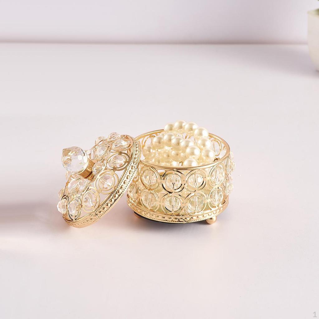 Crystal Jewelry Box Storage with Lid Gold for Earrings Gift Women Girls