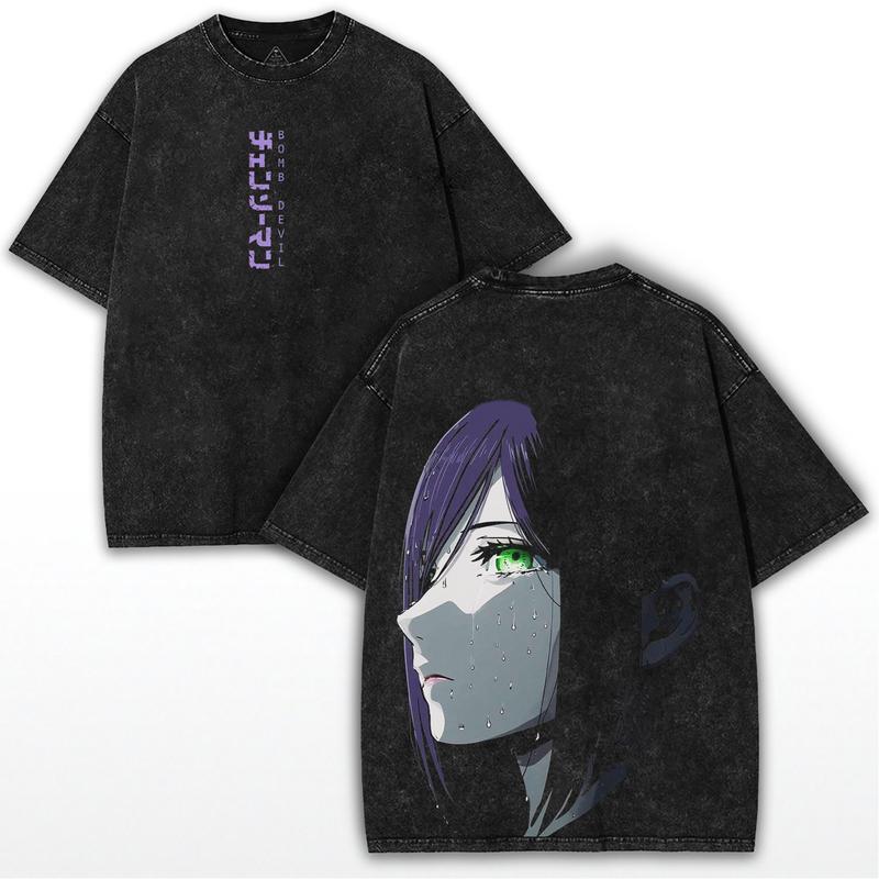 

Anime Chainsaw Man TShirt Reze Printed Yk Vintage Washed Oversized T Shirt Mens Clothing Casual Cotton Tees Streetwear S
