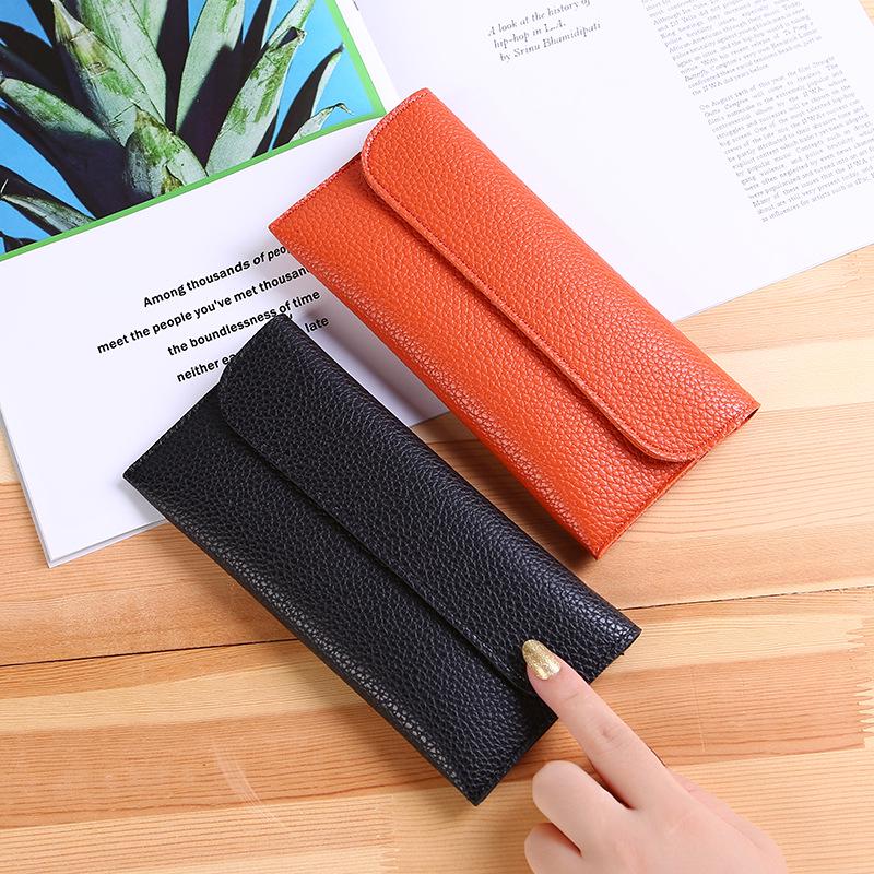 Neue lange Ledergeldbörse für Damen: Dünn, Unifarben, Großes Fassungsvermögen, Litschi-Muster, Tragbarer Stil für Handy und das Nötigste.