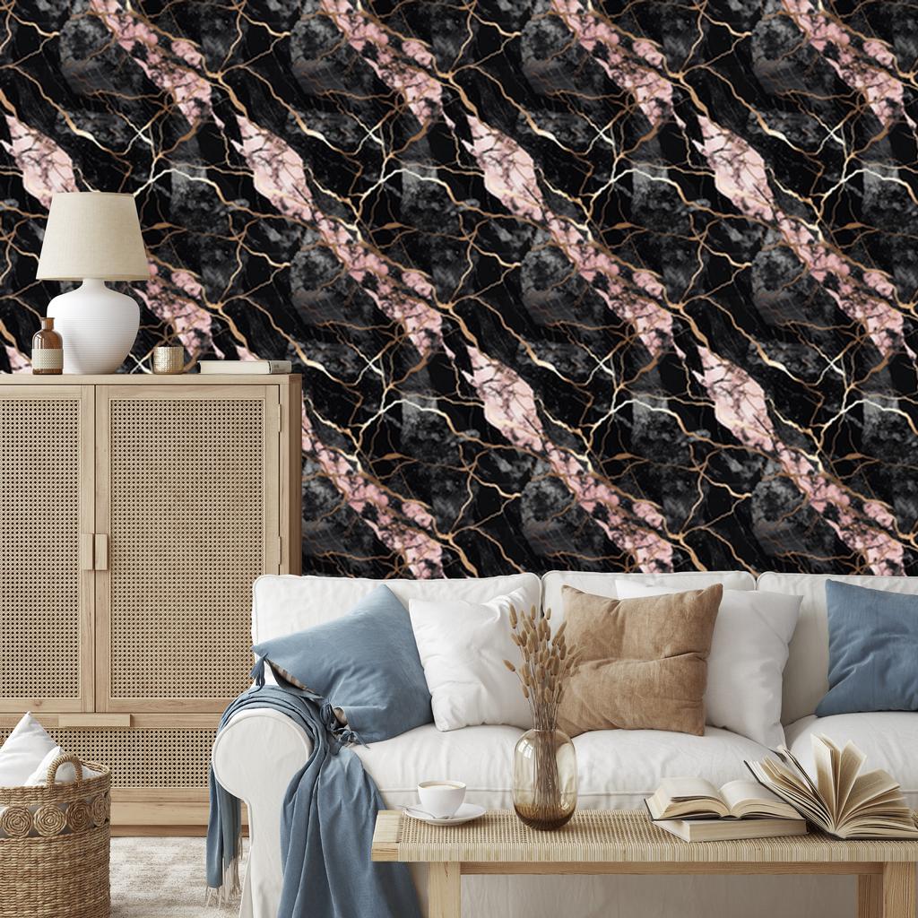 Graphite and Black Marble Wallpaper for Living Room and Bedroom 50x1000