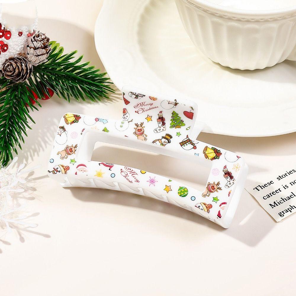 Acrylic Christmas Hair Clip Elk Christmas Tree Print Ponytail Hairpin Fashion Women Headwear