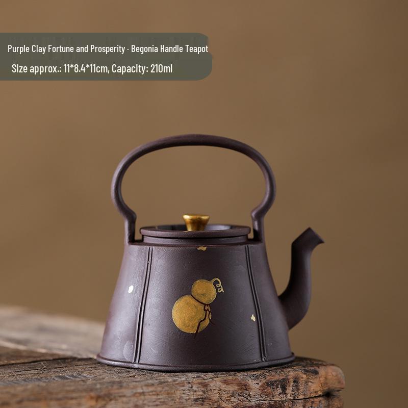 Hand-Painted Purple Clay Gourd Teapot - Retro Chinese Ceramic Teapot for Tea Brewing