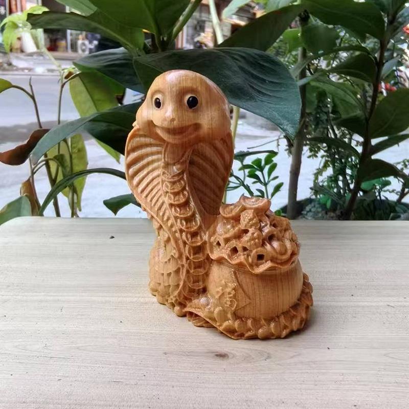 

1 Piece Lucky Feng Shui Snake Statue Wooden Carved Chinese Snake Figurine Money Wealth Home Desktop Decorations Accessories