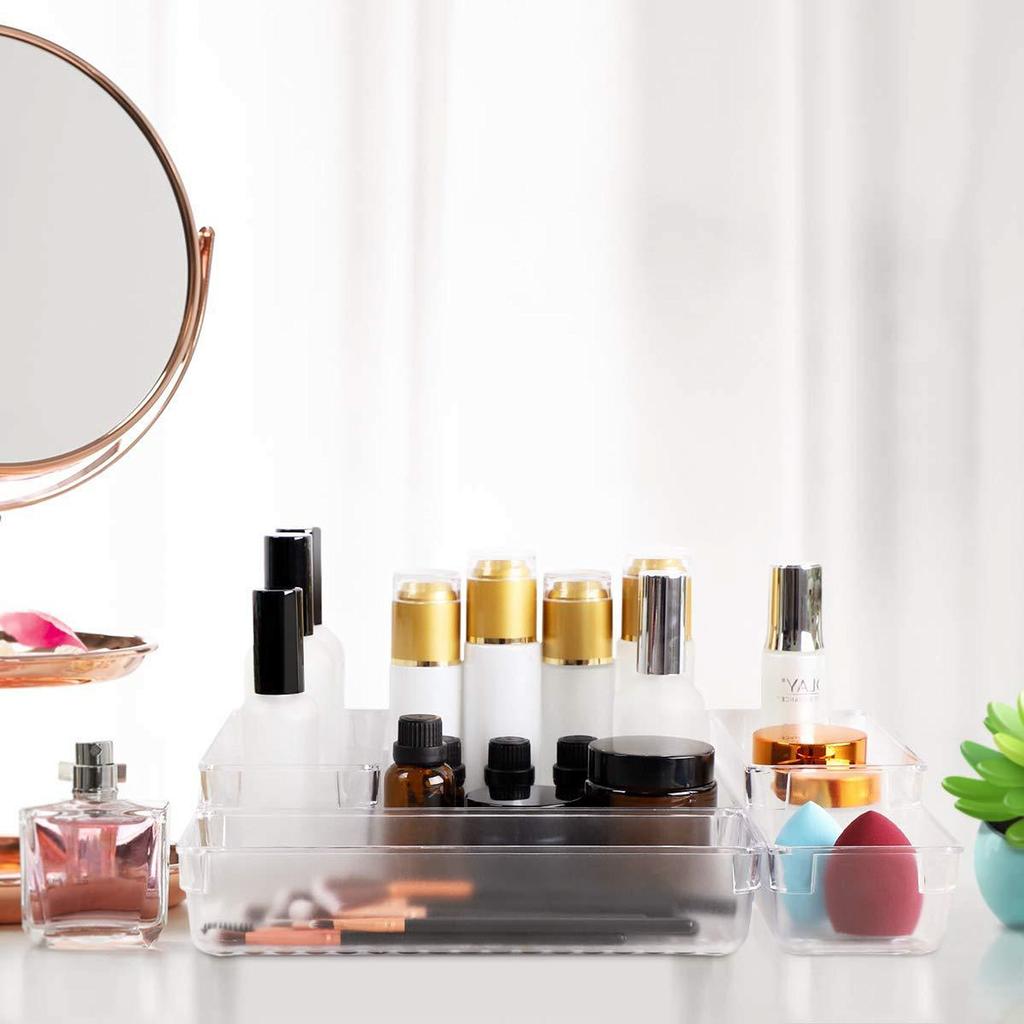 16pcs Drawer Organizer Set Transparent Office Desk Drawer Dividers Trays Dresser Storage Bins Separation Box