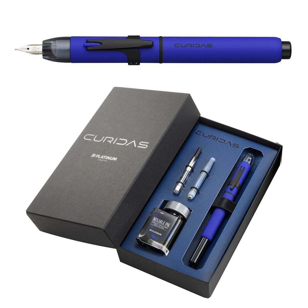 Limited Edition Fountain Pen Curidas Depth with Ink Converter Medium Knock-Style (Blue, Nib) PKN-90