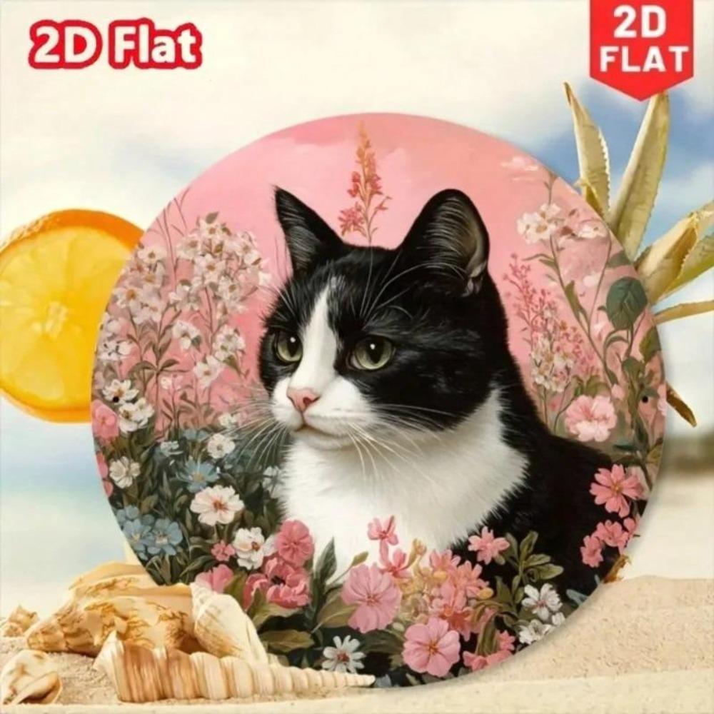 Vintage Floral Cat Metal Sign Wall Art Home Kitchen Decor Gift